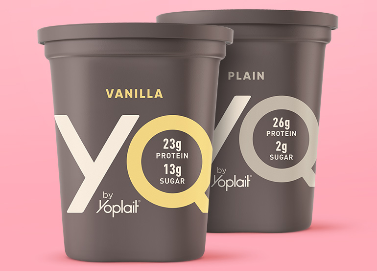Tubs of YQ Vanilla and YQ Plain yogurt
